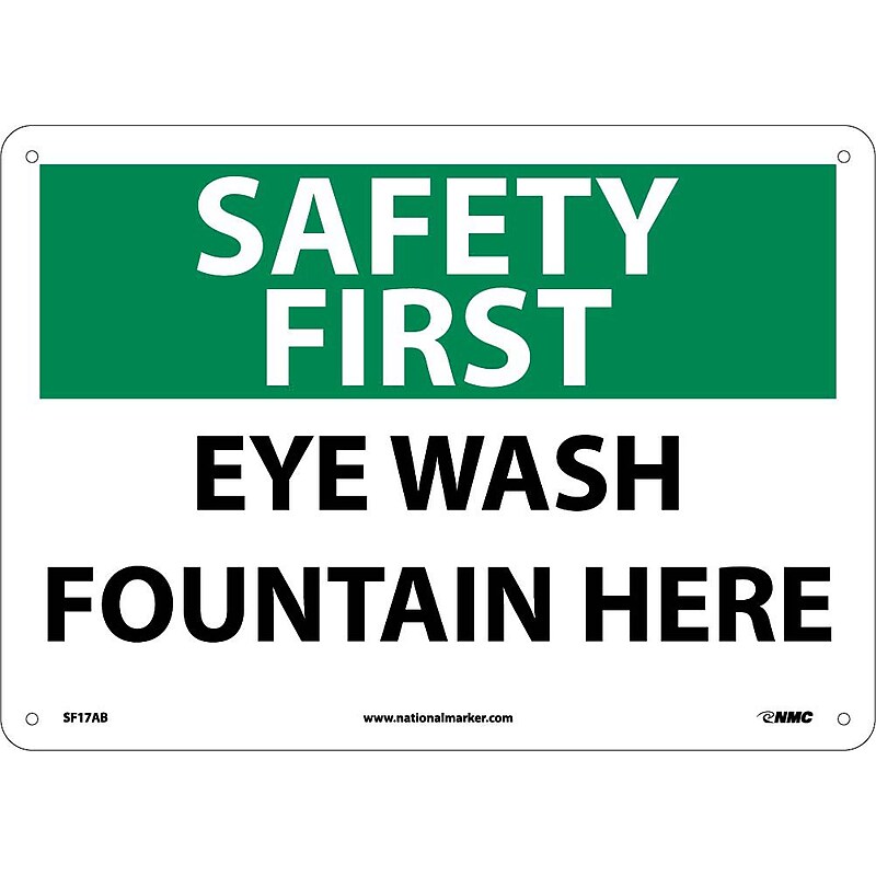 Notice Signs; Safety First, Eye Wash Fountain Here, 10X14, .040 Aluminum image 1