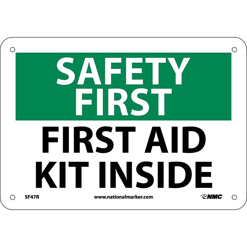 Notice Signs; Safety First, First Aid Kit Inside, 7X10, Rigid Plastic image 1