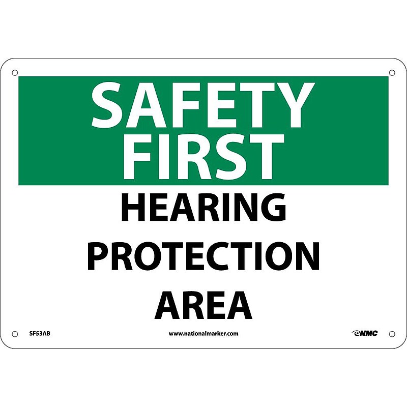 Notice Signs; Safety First, Hearing Protection Area, 10X14, .040 Aluminum image 1