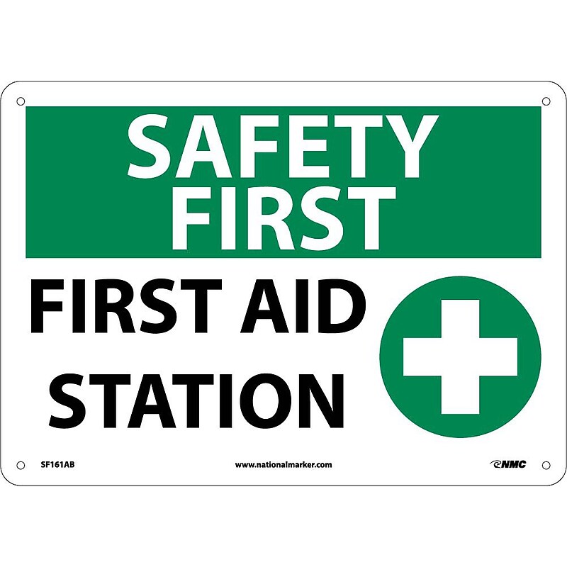 Notice Signs; Safety First, First Aid Station, Graphic, 10X14, .040 Aluminum image 1