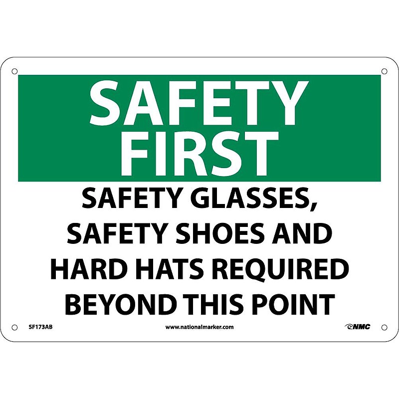 Safety First, Safety Glasses Safety Shoes And Hard Hats Required, 10X14, .040 Aluminum (SF173AB) image 1