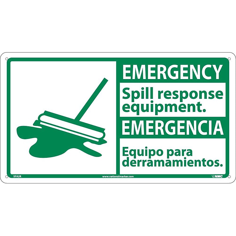 Safety First, Emergency Spill...(Bilingual W/Graphic), 10X18, Rigid Plastic, Notice Sign image 1