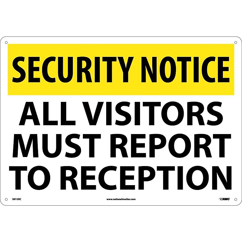 Security Notice Signs; All Visitors Must Report To Reception, 14X20, Rigid Plastic image 1