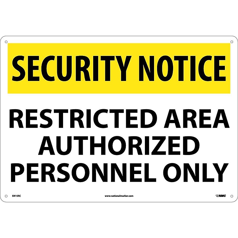 Security Notice Signs; Restricted Area Authorized Personnel Only, 14X20, Rigid Plastic image 1