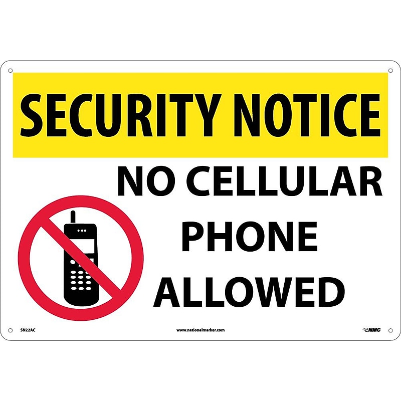 Security Notice Signs; No Cellular Phones Allowed, Graphic, 14X20, .040 Aluminum image 1