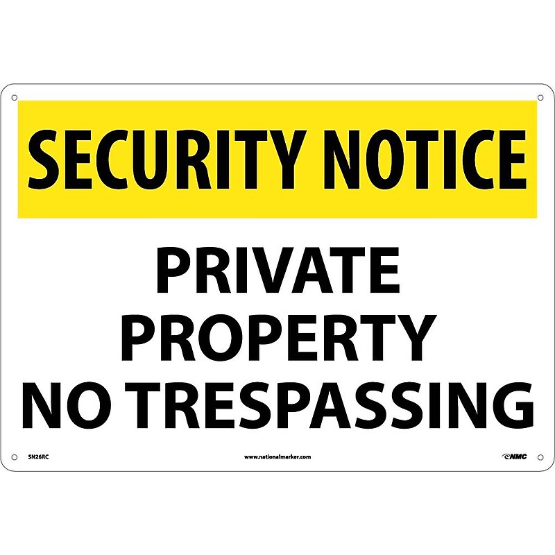 Security Notice Signs; Private Property No Trespassing, 14X20,  Rigid Plastic image 1