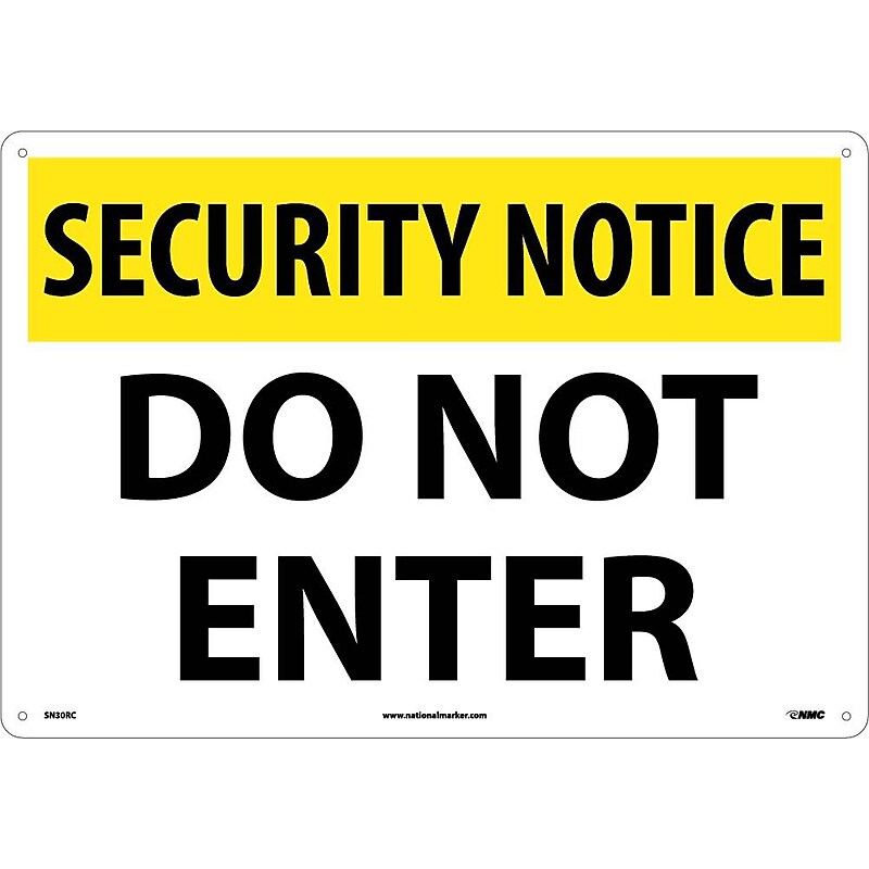Security Notice Signs; Do Not Enter, 14X20, Rigid Plastic image 1