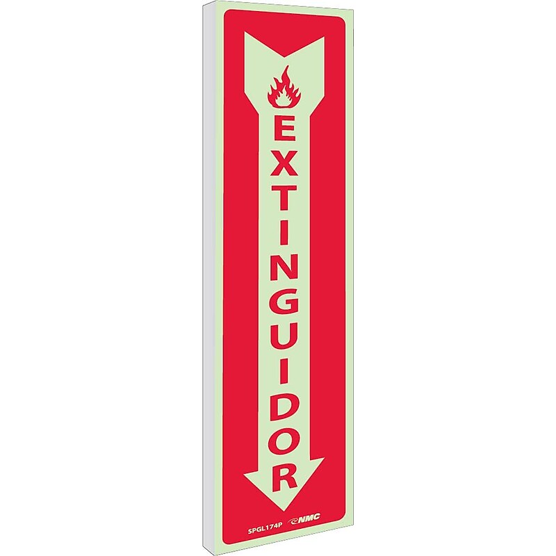 Notice Signs; Fire, Extinor, (Spanish) 18 X 4, Plastic Flanged Glo image 1