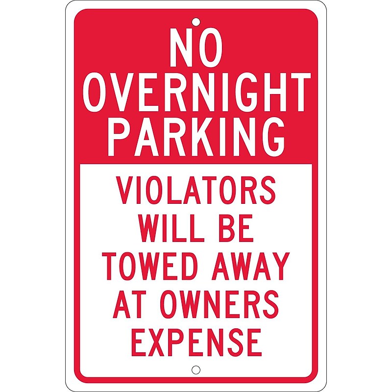 National Marker Reflective "No Overnight Parking Violators Will Be Towed Away At Owners Expense" Sign, 18" x 12" (TM57H) image 1