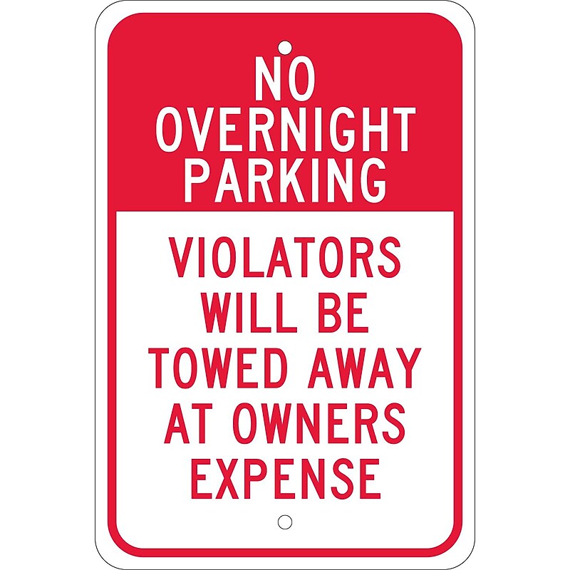 National Marker Reflective "No Overnight Parking Violators Will Be Towed Away At Owners Expense" Sign, 18" x 12" (TM57J) image 1