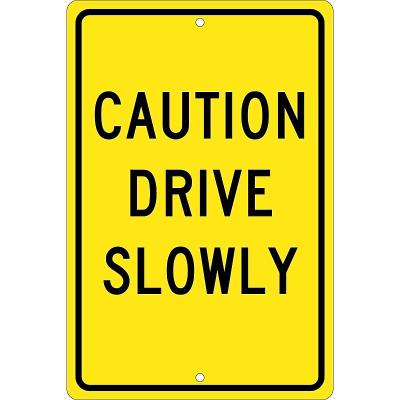 National Marker Reflective "Caution Drive Slowly" Warning Traffic Control Sign, 18" x 12", Aluminum (TM72H) image 1