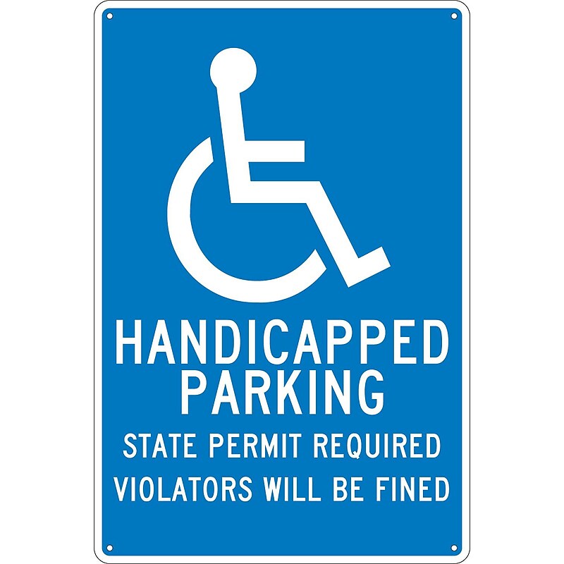National Marker "Handicapped Parking State Permit Required Violators Will Be Fined" Parking Sign, 18" x 12", Aluminum (TM90G) image 1