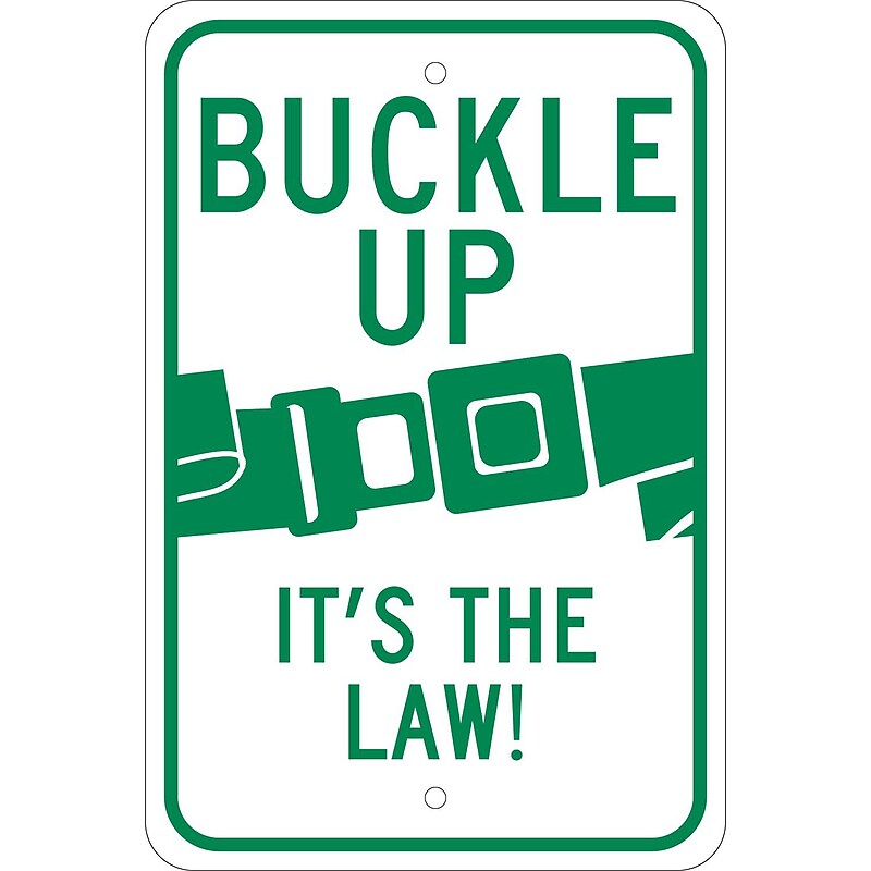 National Marker Reflective "Buckle Up It's The Law" Warning Traffic Control Sign, 18" x 12", Aluminum (TM135J) image 1