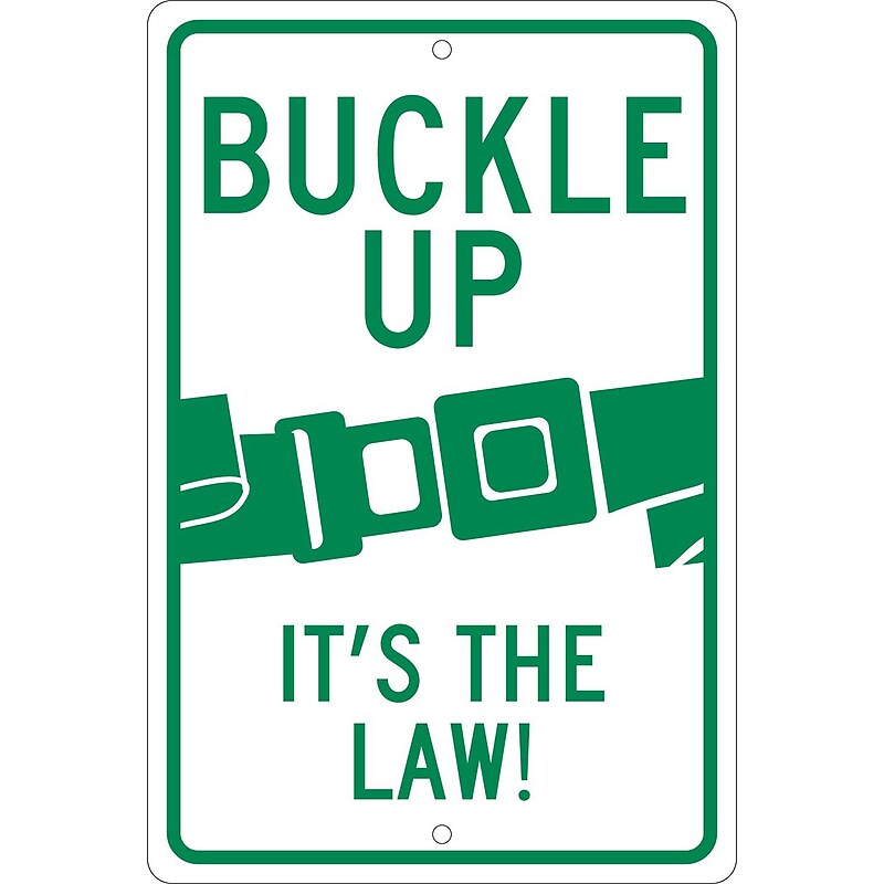 National Marker Reflective "Buckle Up - It's the Law!" Warning Traffic Control Sign, 18" x 12", Aluminum (TM135K) image 1