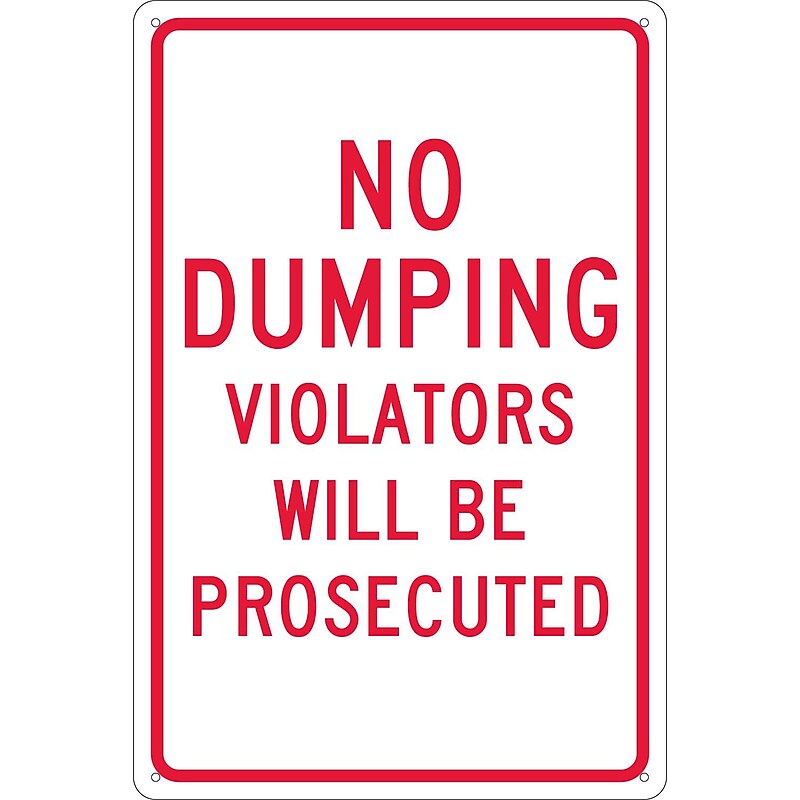 National Marker Reflective "No Dumping Violators Will Be Prosecuted" Warning Traffic Control Sign, 18" x 12", Aluminum (TM140G) image 1