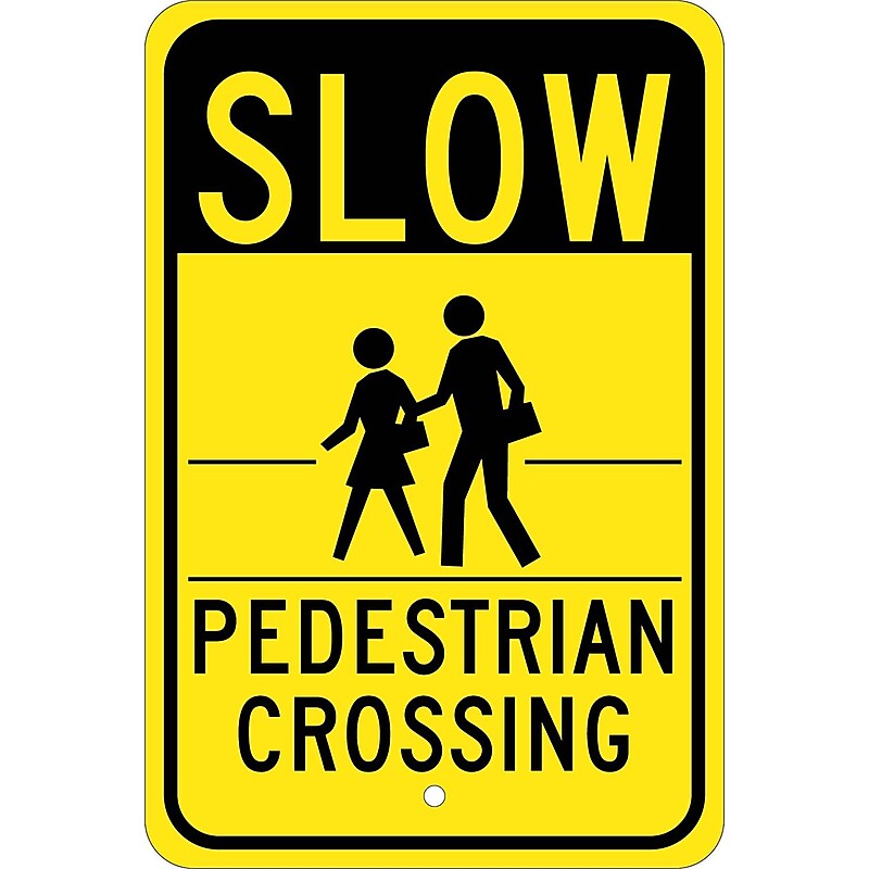 National Marker Reflective "Slow - Pedestrian Crossing" Pedestrian Sign, 18" x 12", Aluminum (TM165J) image 1