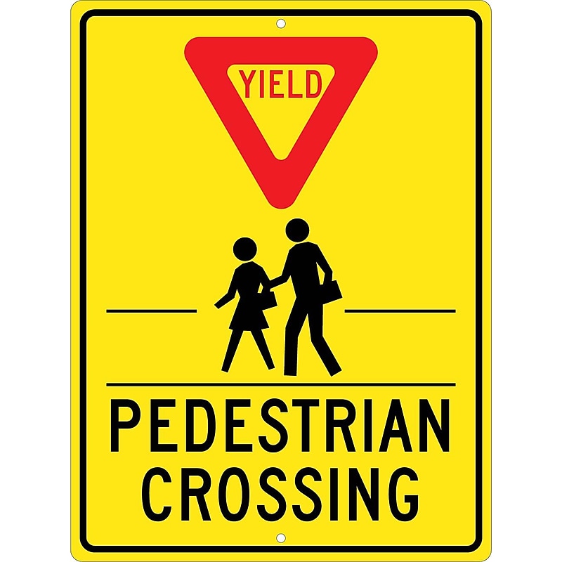 National Marker Reflective "Yield - Pedestrian Crosswalk" Pedestrian Sign, 24" x 18", Aluminum (TM170K) image 1
