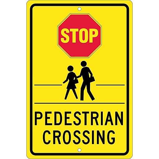 National Marker Reflective "Stop - Pedistrian Crossing" Pedestrian Sign ...