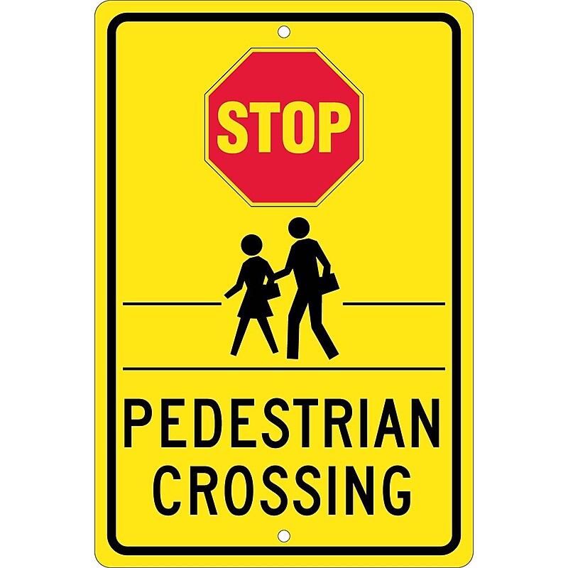 National Marker Reflective "Stop - Pedistrian Crossing" Pedestrian Sign, 18" x 12", Aluminum (TM171K) image 1
