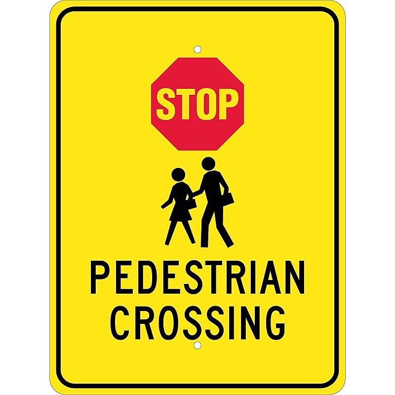National Marker Reflective "Stop - Pedestrian Crossing" Pedestrian Sign, 24" x 18", Aluminum (TM172J) image 1