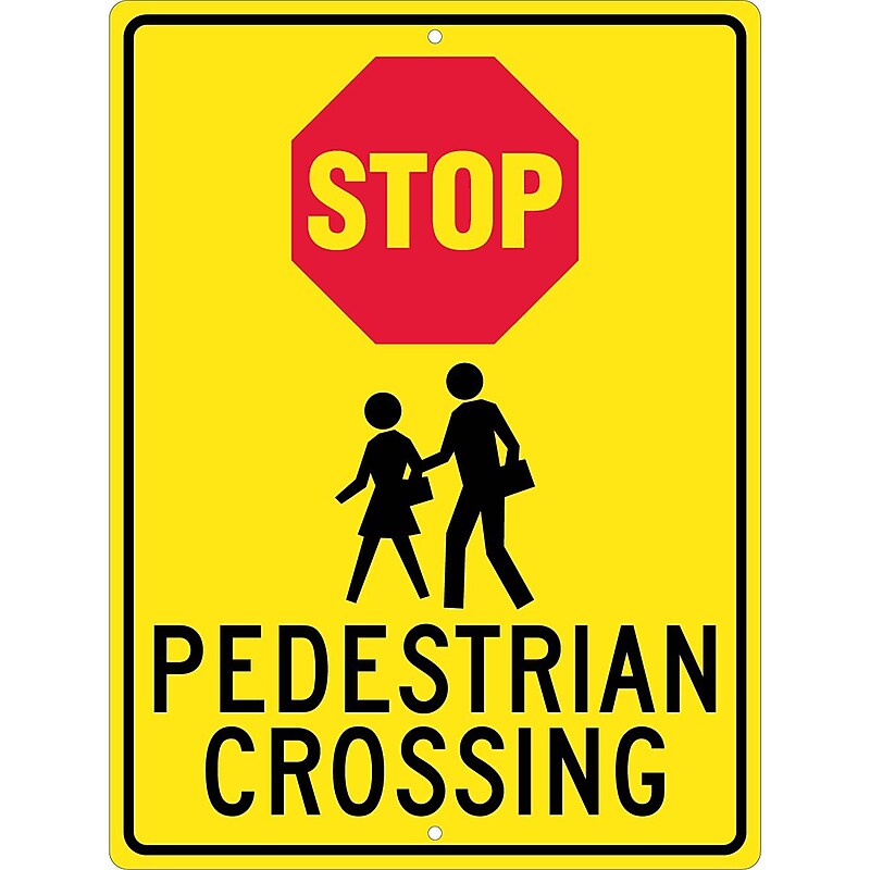 National Marker Reflective "Stop - Pedestrian Crossing" Pedestrian Sign, 24" x 18", Aluminum (TM172K) image 1