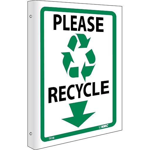 Please Recycle, Flanged, 10X8, Rigid Plastic, Notice Sign Staples