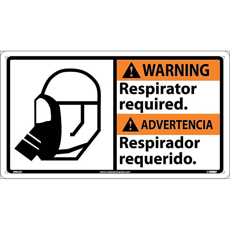 Warning Sign; Respirator Required (Bilingual W/Graphic), 10X18, Rigid Plastic image 1