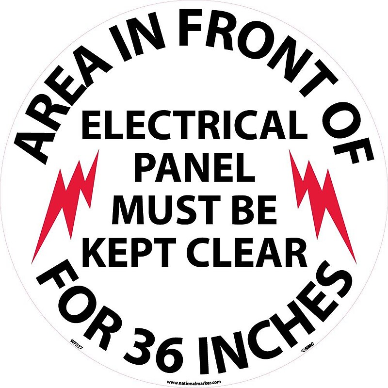 Floor Signs; Walk On, Area In Front Of Electrical Panel Must Be Kept Clear For 36 Inches, 17 Dia image 1