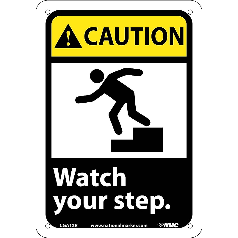 Caution Signs; Watch Your Step (W/Graphic), 10X7, Rigid Plastic image 1