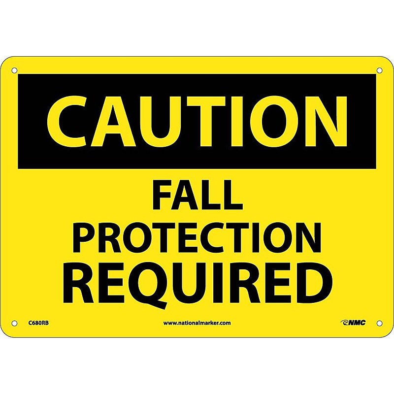 Fall Protection Required, 10X14, Rigid Plastic, Caution Sign image 1