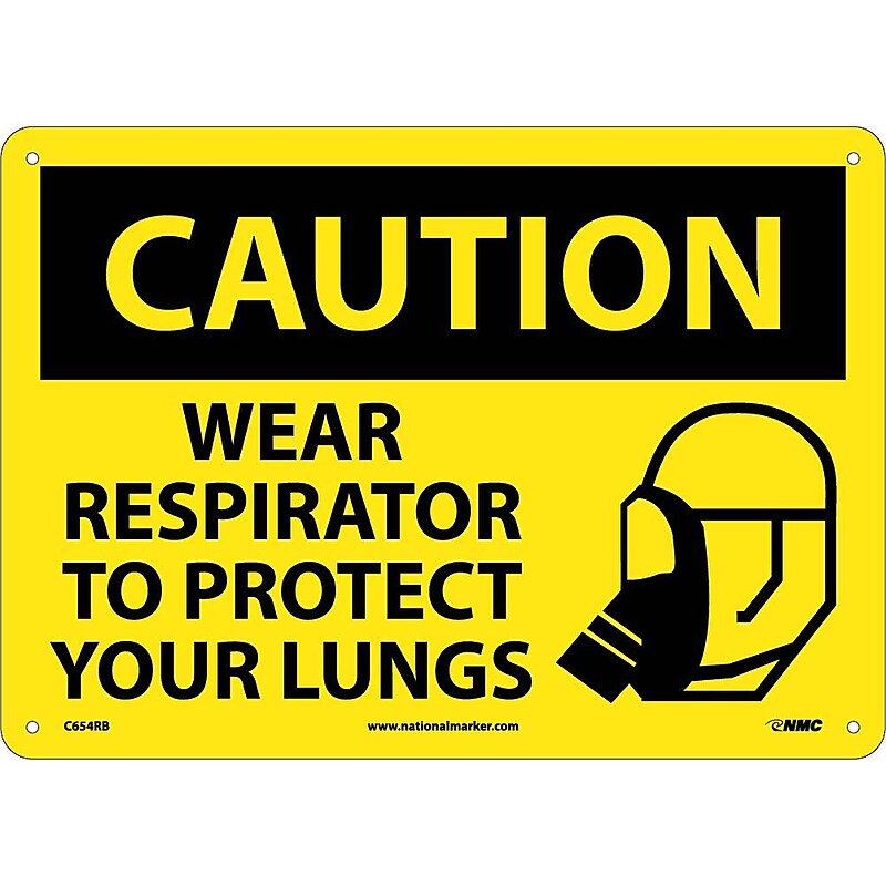 Caution Signs; Wear Respirator To Protect Your Lungs, Graphic, 10X14, Rigid Plastic image 1