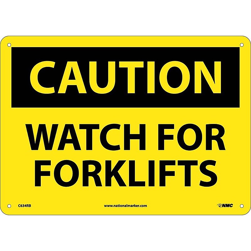Caution Signs; Watch For Forklifts, 10X14, Rigid Plastic image 1