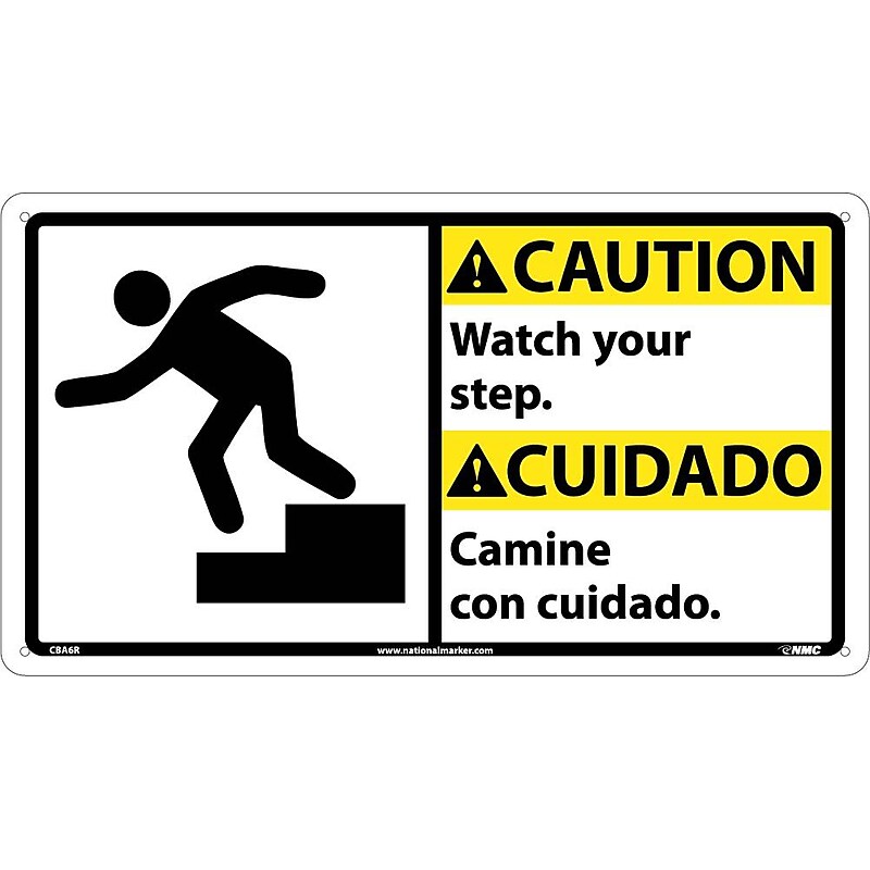 Caution Signs; Watch Your Step (Bilingual W/Graphic), 10X18, Rigid Plastic image 1