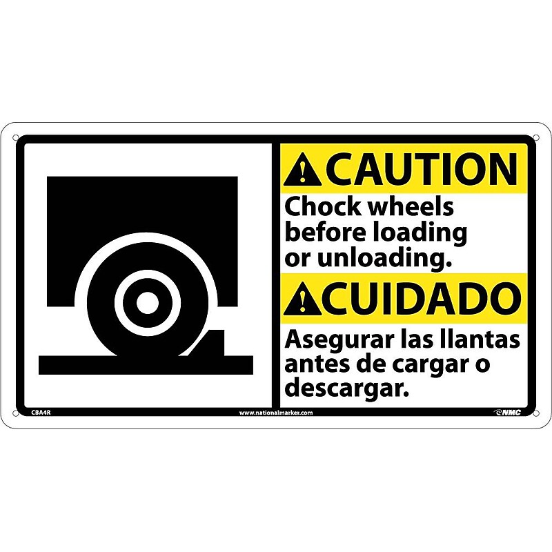 Caution Signs; Chock Wheels Before Loading ..(Bilingual W/Graphic), 10X18, Rigid Plastic image 1