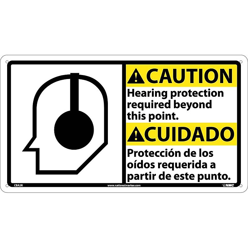 Caution Signs; Hearing Protection (Bilingual W/Graphic), 10X18, Rigid Plastic image 1