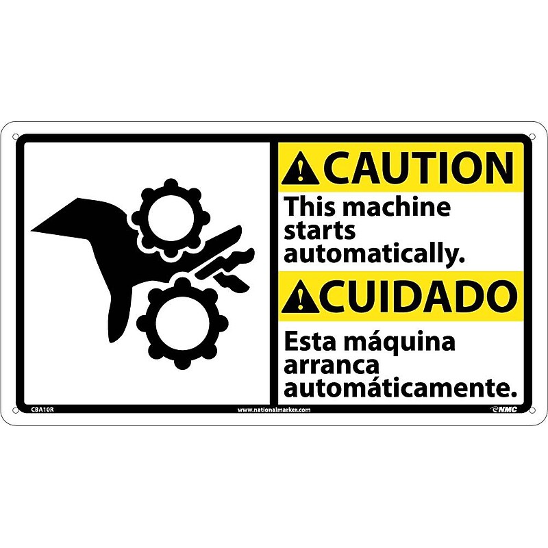 Caution Signs; This Machine Starts Automatically (Bilingual W/Graphic), 10X18, Rigid Plastic image 1
