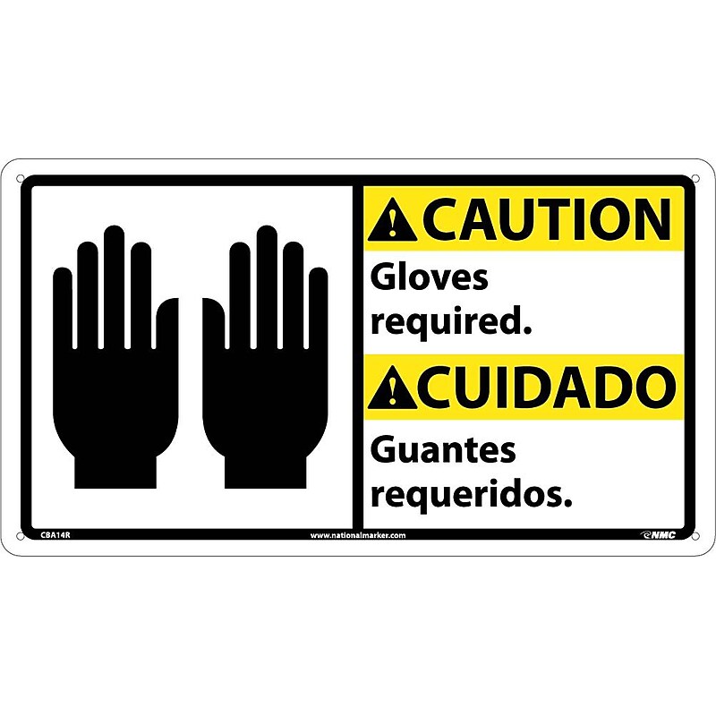Caution Signs; Gloves Required (Bilingual W/Graphic), 10X18, Rigid Plastic image 1