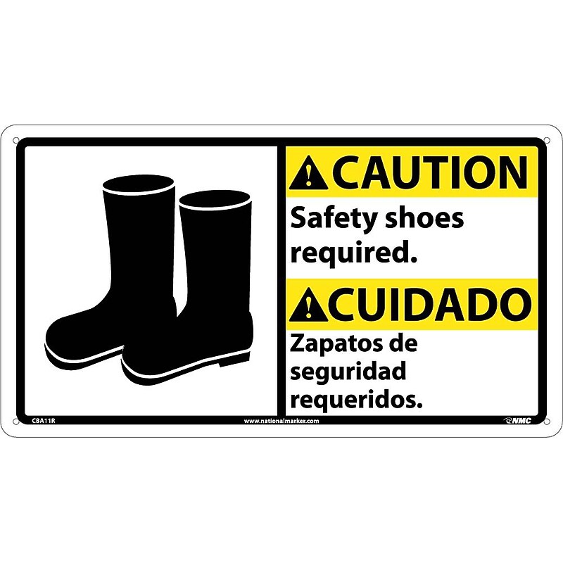 Caution Signs; Safety Shoes Required (Bilingual W/Graphic), 10X18, Rigid Plastic image 1