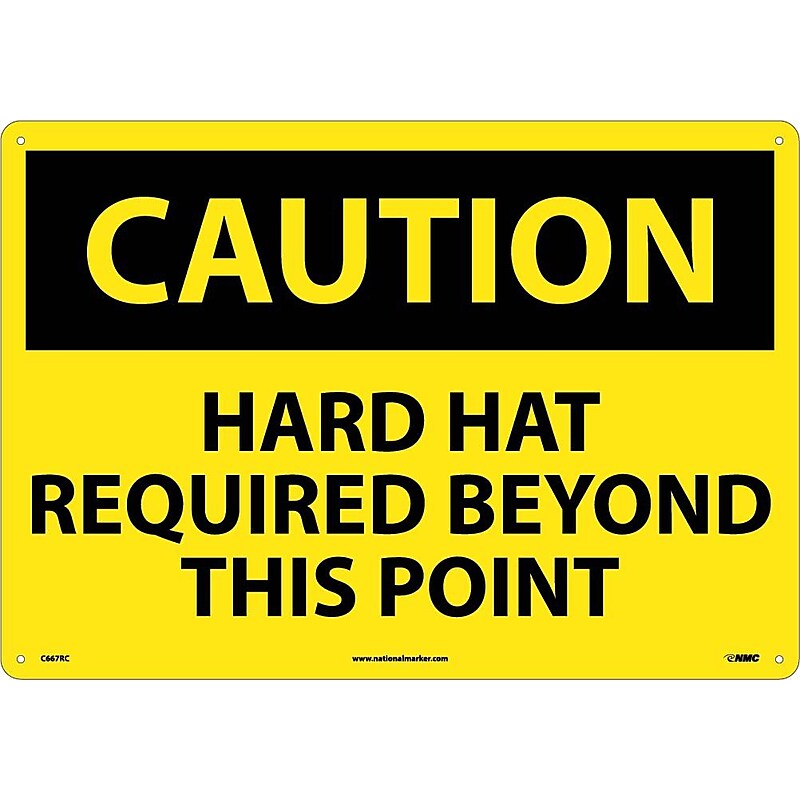Caution Signs; Hard Hat Required Beyond This Point, 14X20, Rigid Plastic image 1