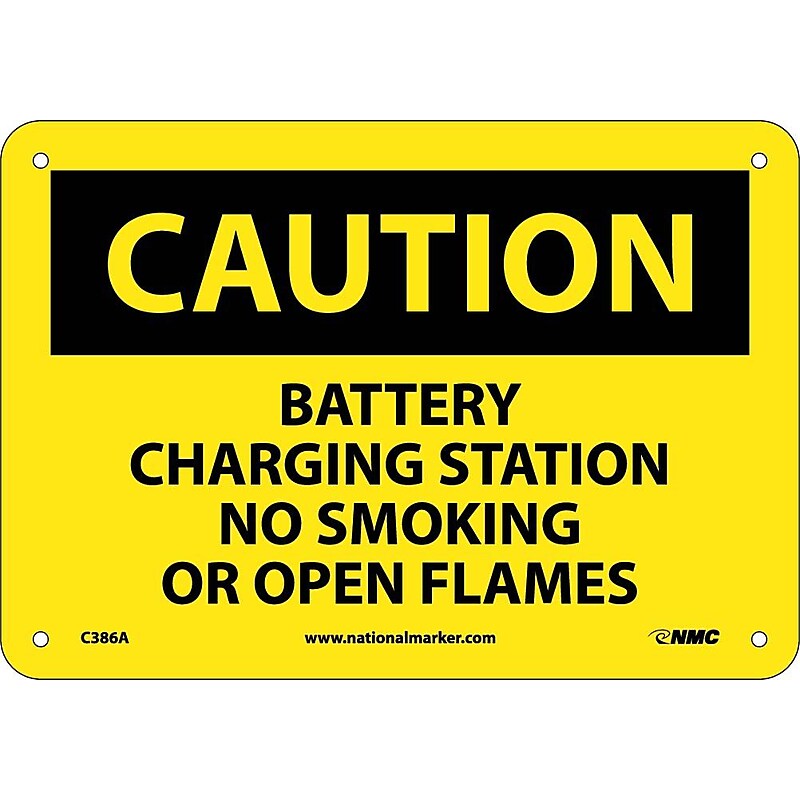 Caution Signs; Battery Charging Station No Smoking Or Open Flames, 7X10, .040 Aluminum image 1