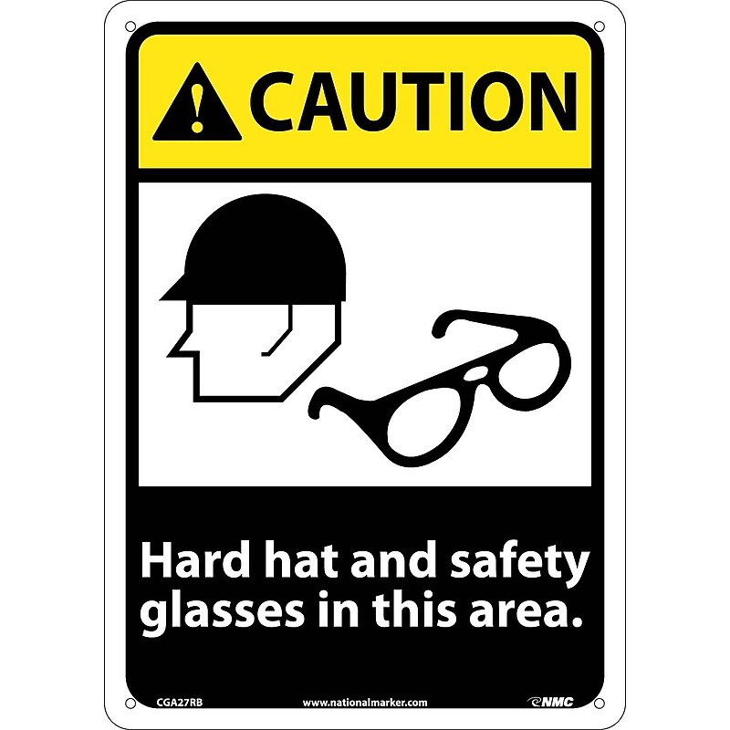 Caution Signs; Hard Hat And Safety Glasses In This Area, 14X10, Rigid Plastic image 1