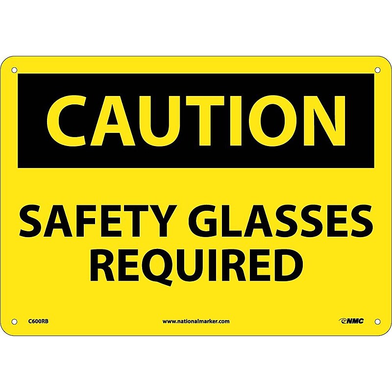 Caution Signs; Safety Glasses Required, 10X14, Rigid Plastic image 1