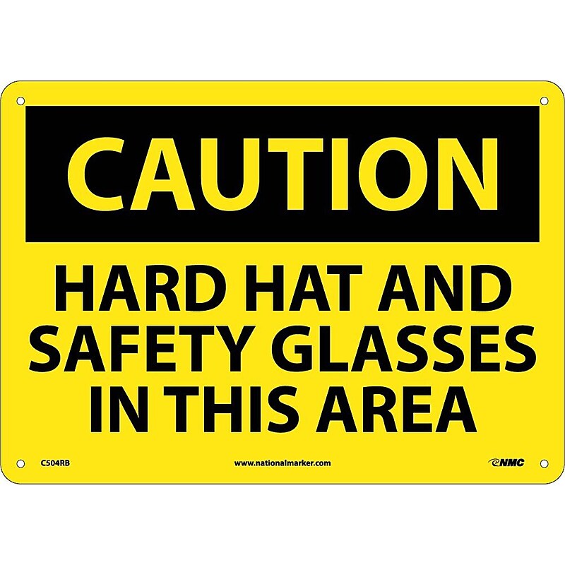 Caution Signs; Hard Hat And Safety Glasses In This Area, 10X14, Rigid Plastic image 1