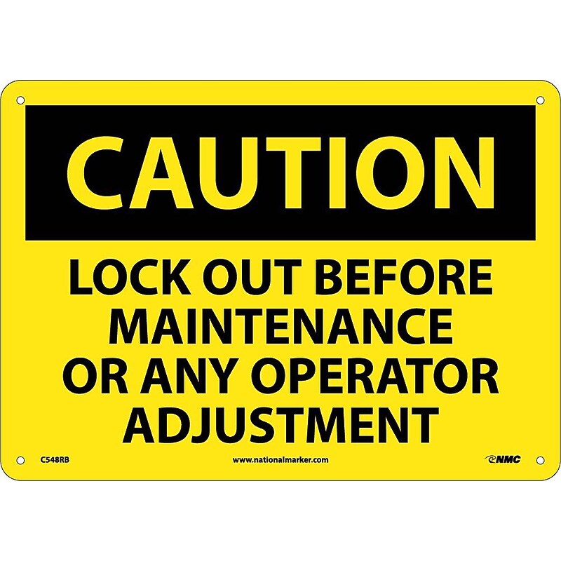 Caution Signs; Lock Out Before Maintenance Or Any Operator Adjustment, 10X14, Rigid Plastic image 1