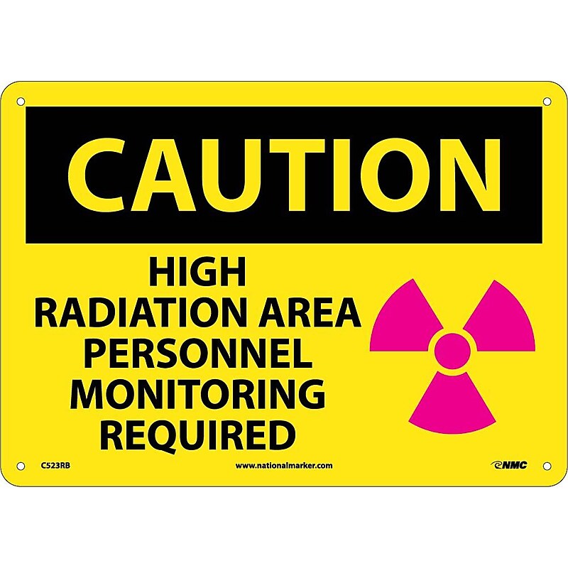 Caution Signs; High Radiation Area Personnel Monitoring Required, Graphic, 10X14, Rigid Plastic image 1