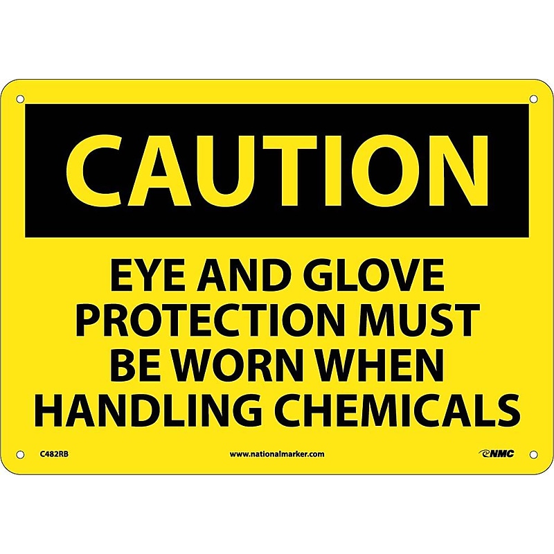 Caution Signs; Eye And Glove Protection Must Be Worn When Handling Chemicals, 10X14, Rigid Plastic image 1
