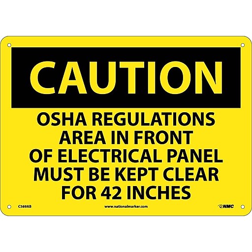 Caution, Osha Regulations Area In Front Or Electrical Panel Must Be Kept Clear For 42 Inches