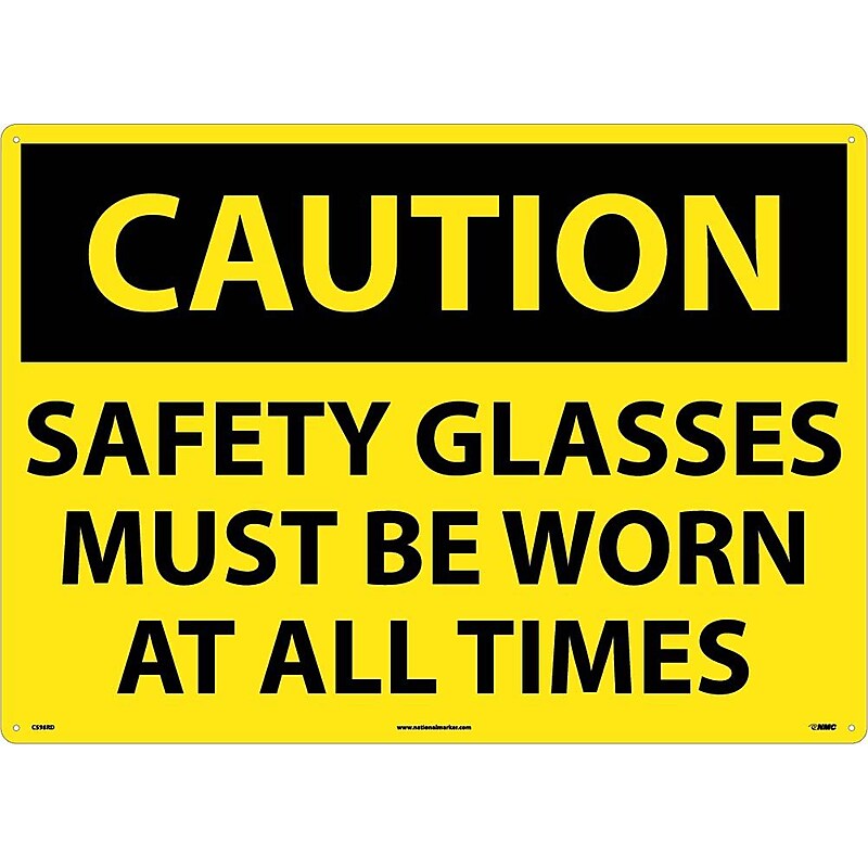 Caution Signs; Safety Glasses Must Be Worn At All Times, 20X28, Rigid Plastic image 1