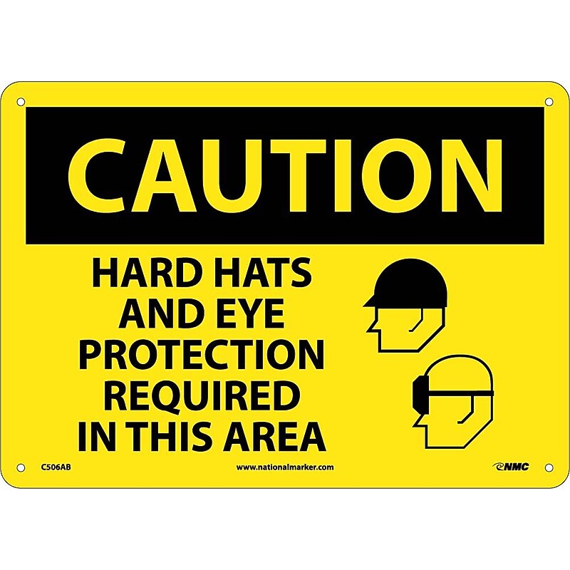 Caution Signs; Hard Hats And Eye Protection Required In This Area, Graphic, 10X14, .040 Aluminum image 1