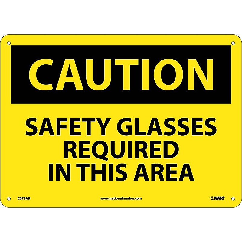 Caution Signs; Safety Glasses Required In This Area, 10X14, .040 Aluminum image 1